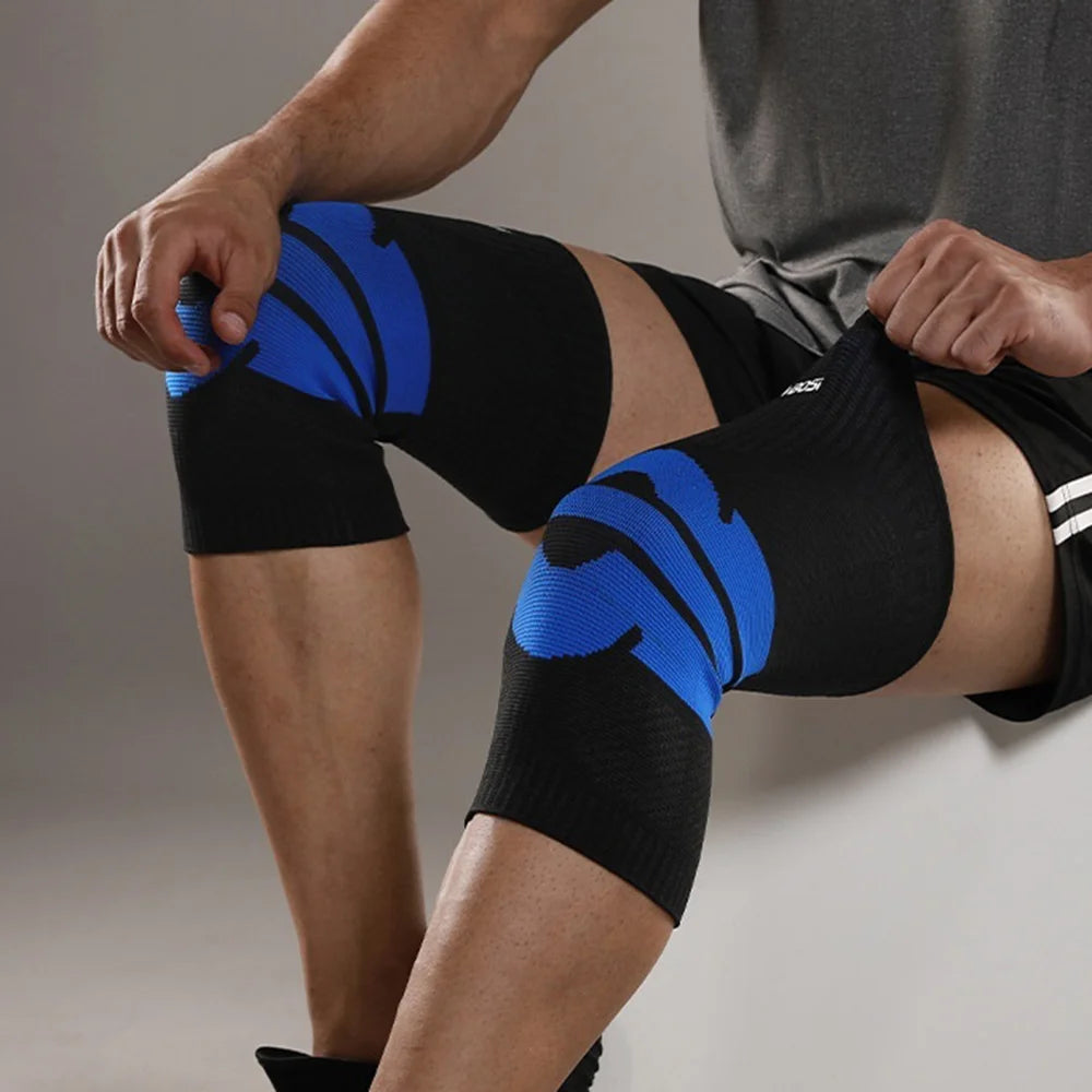 VBOSI 0877V 1Pc 3D Knitting Knee Support Breathable Anti-slip Sports Knee Brace for Tennis Running - M/Black Blue - 2