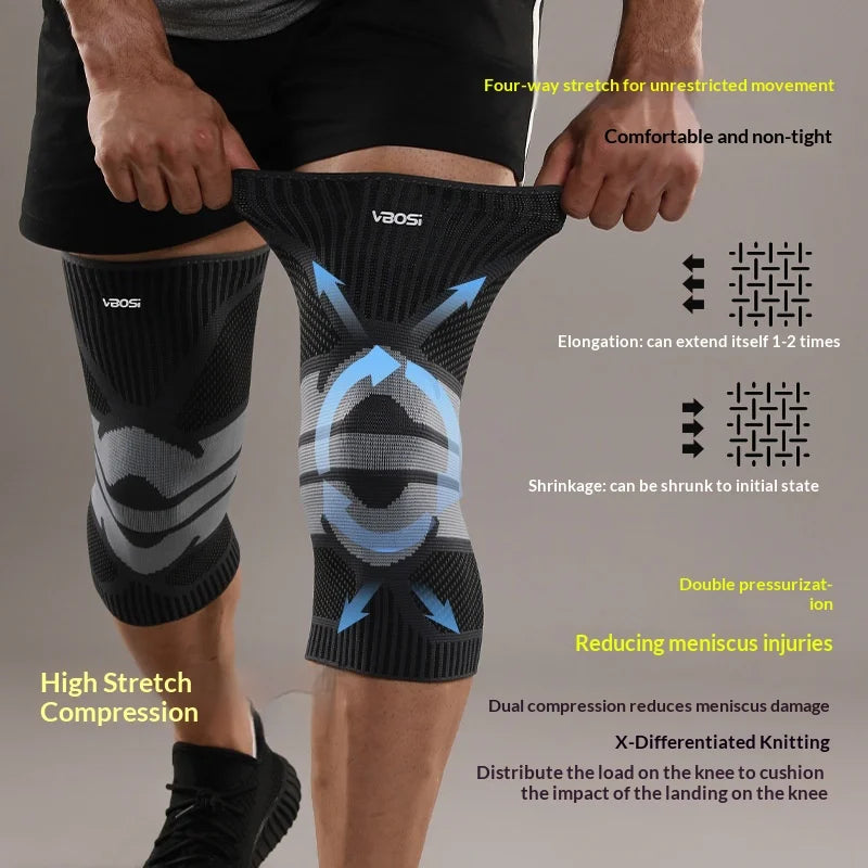 VBOSI 0877V 1Pc 3D Knitting Knee Support Breathable Anti-slip Sports Knee Brace for Tennis Running - M/Black Blue - 3