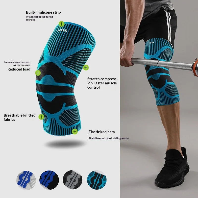 VBOSI 0877V 1Pc 3D Knitting Knee Support Breathable Anti-slip Sports Knee Brace for Tennis Running - M/Black Blue - 4