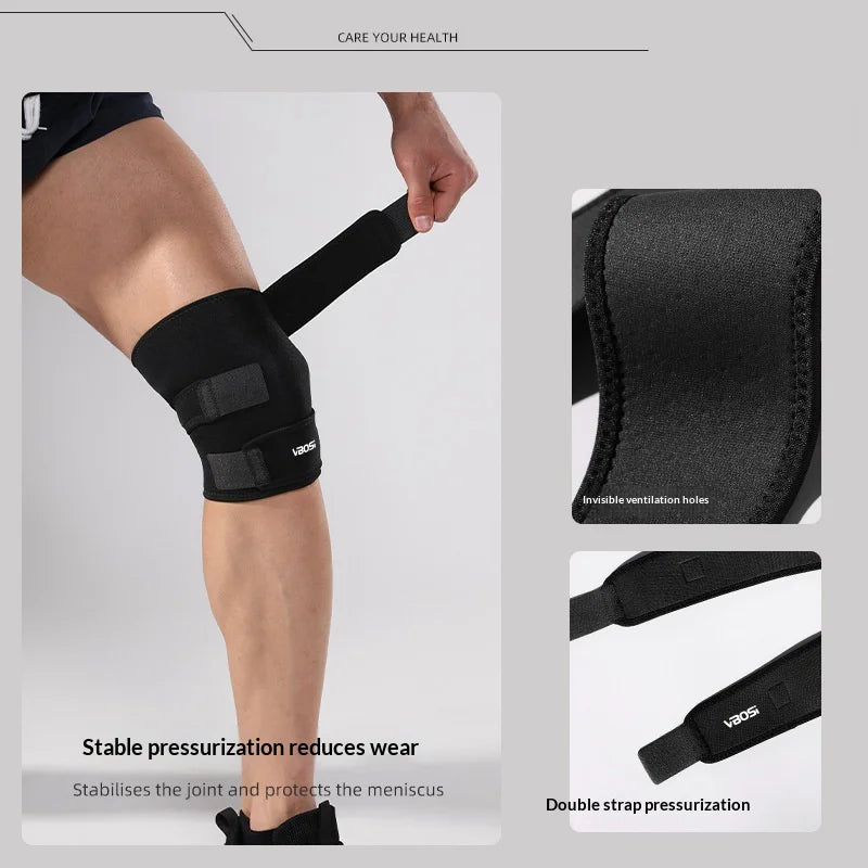 VBOSI 4538V 1Pc Dual Strap Compression Knee Support Basketball Cycling Anti-Slip Sports Knee Brace - Black - 2