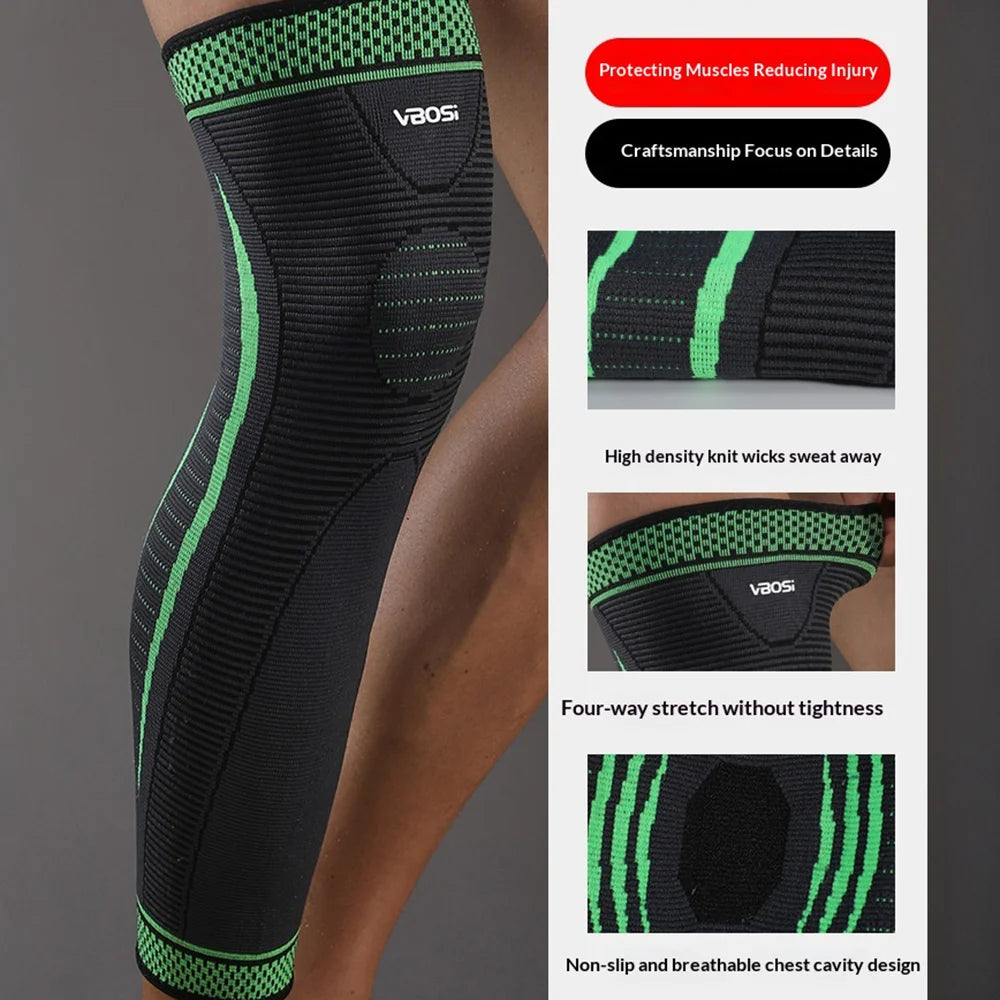 VBOSI 1467V 1Pc Sports Knee Support 3D Knit Long Compression Knee Sleeve for Basketball Hiking Cycling - M/Black - 2