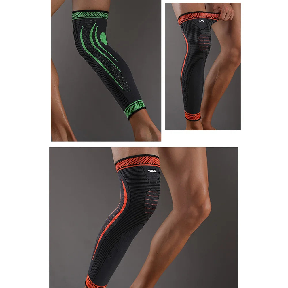 VBOSI 1467V 1Pc Sports Knee Support 3D Knit Long Compression Knee Sleeve for Basketball Hiking Cycling - M/Black - 3