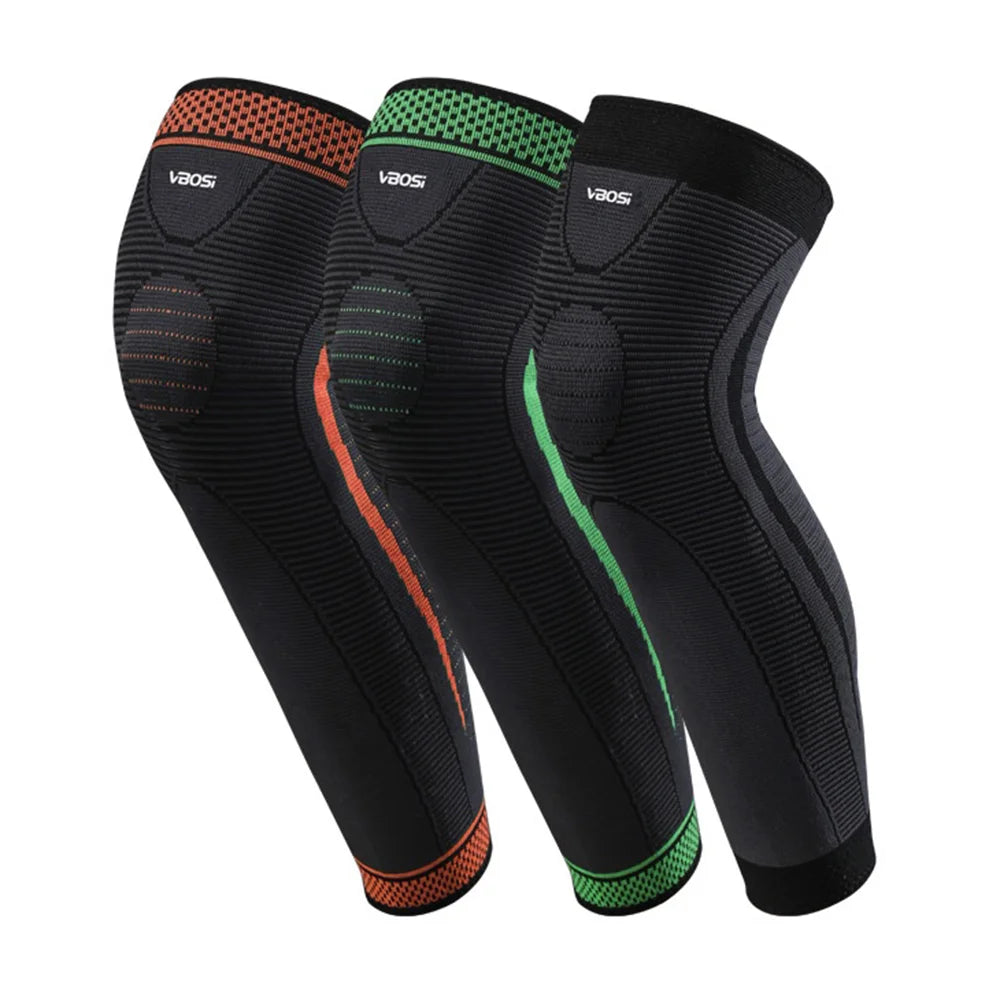VBOSI 1467V 1Pc Sports Knee Support 3D Knit Long Compression Knee Sleeve for Basketball Hiking Cycling - M/Black - 5
