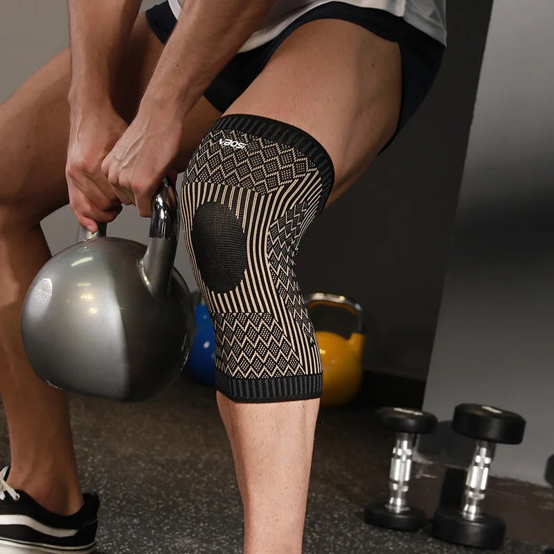 VBOSI 3777V 1Pc Anti-Slip Sports Knee Brace 3D Knitted Breathable Compression Knee Support for Basketball Cycling - M/Dark Brown - 2