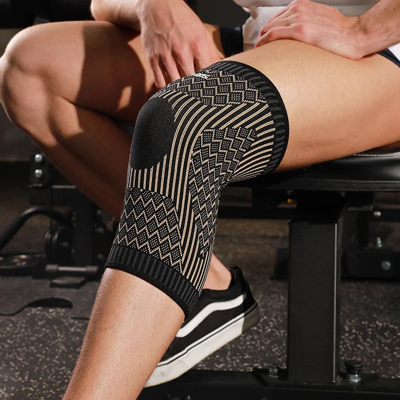VBOSI 3777V 1Pc Anti-Slip Sports Knee Brace 3D Knitted Breathable Compression Knee Support for Basketball Cycling - M/Dark Brown - 3