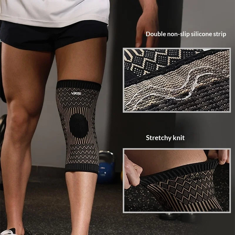 VBOSI 3777V 1Pc Anti-Slip Sports Knee Brace 3D Knitted Breathable Compression Knee Support for Basketball Cycling - M/Dark Brown - 4