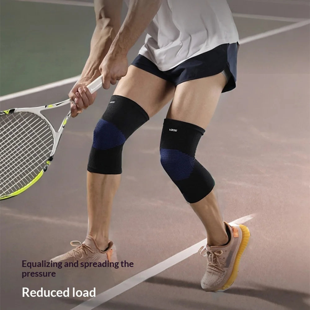 VBOSI 5877V 1Pc 3D Knitted Breathable Knee Support Sports Compression Knee Brace for Basketball Running - M/Black+Red - 3