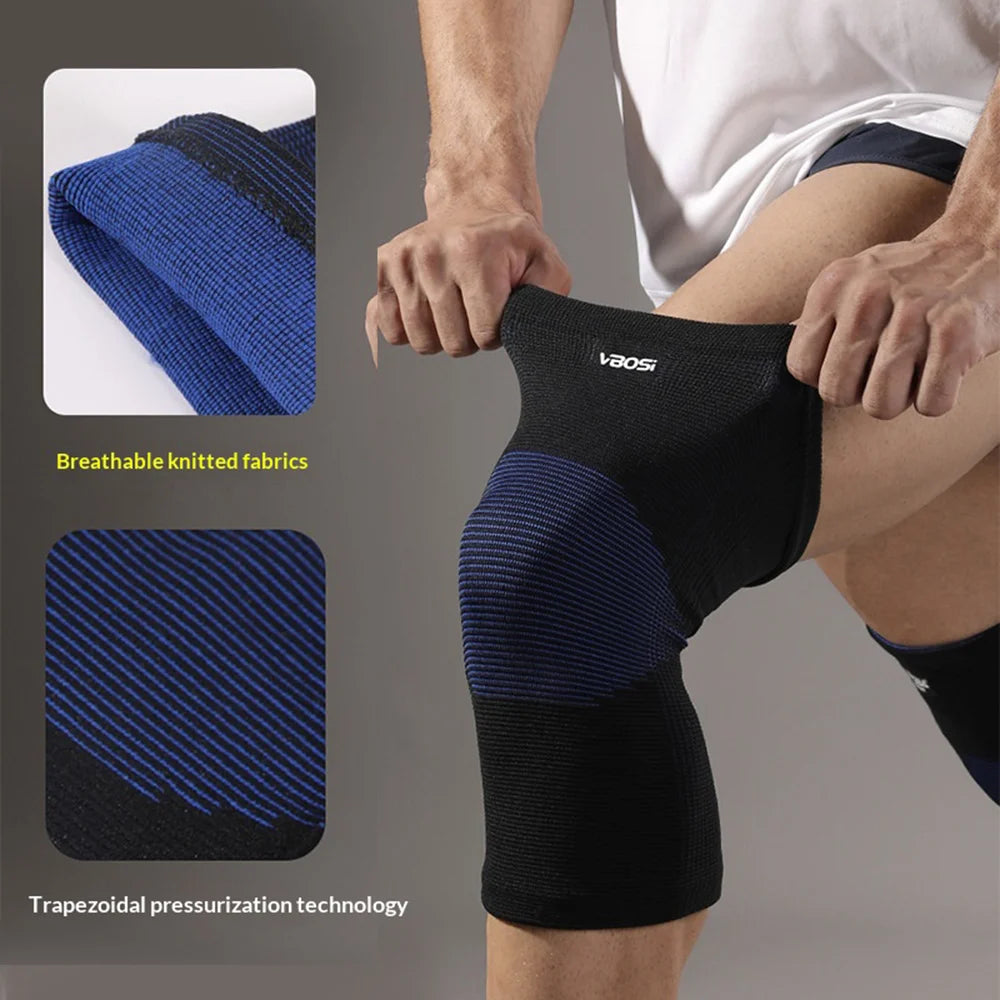 VBOSI 5877V 1Pc 3D Knitted Breathable Knee Support Sports Compression Knee Brace for Basketball Running - M/Black+Red - 4