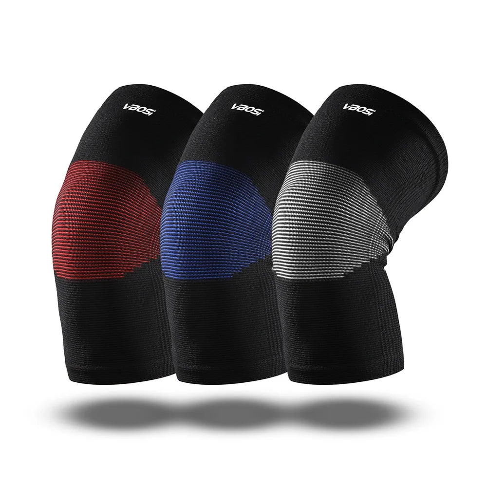 VBOSI 5877V 1Pc 3D Knitted Breathable Knee Support Sports Compression Knee Brace for Basketball Running - M/Black+Red - 6