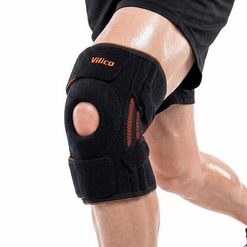 VILICO AB168 1Pc Sports Knee Brace Spring Support Compression Knee Guard for Running Cycling Fitness - Black+Orange - 1