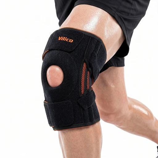 VILICO AB168 1Pc Sports Knee Brace Spring Support Compression Knee Guard for Running Cycling Fitness - Black+Orange - 1