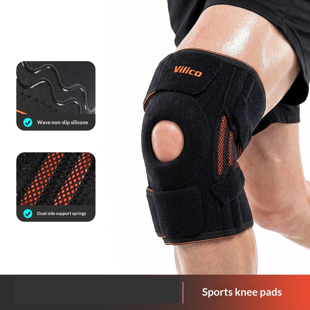 VILICO AB168 1Pc Sports Knee Brace Spring Support Compression Knee Guard for Running Cycling Fitness - Black+Orange - 2