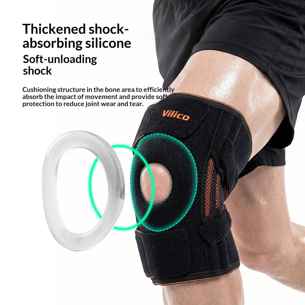 VILICO AB168 1Pc Sports Knee Brace Spring Support Compression Knee Guard for Running Cycling Fitness - Black+Orange - 4