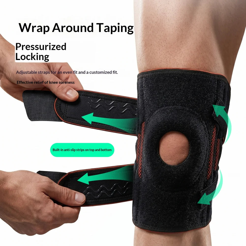 VILICO AB168 1Pc Sports Knee Brace Spring Support Compression Knee Guard for Running Cycling Fitness - Black+Orange - 5