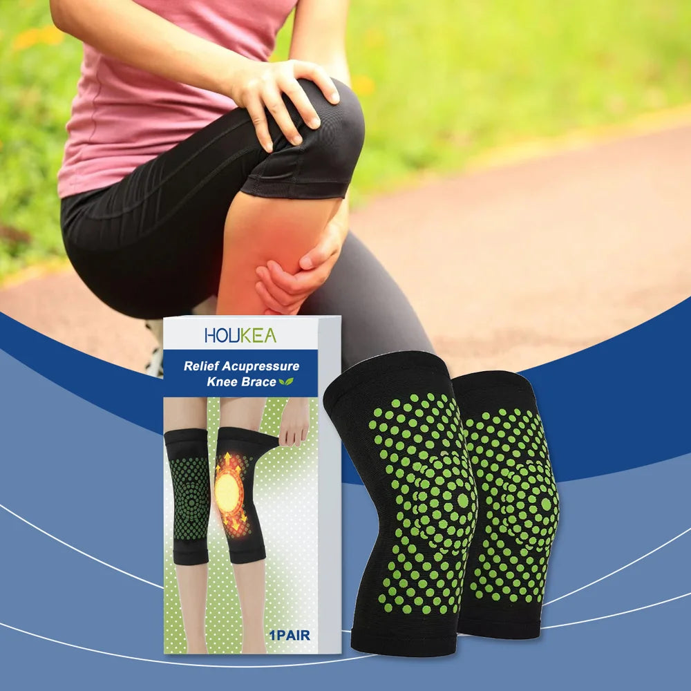 HOUKEA 1 Pair Knee Brace Breathable Elastic Knitted Thermal Support for Basketball Cycling Running - 2