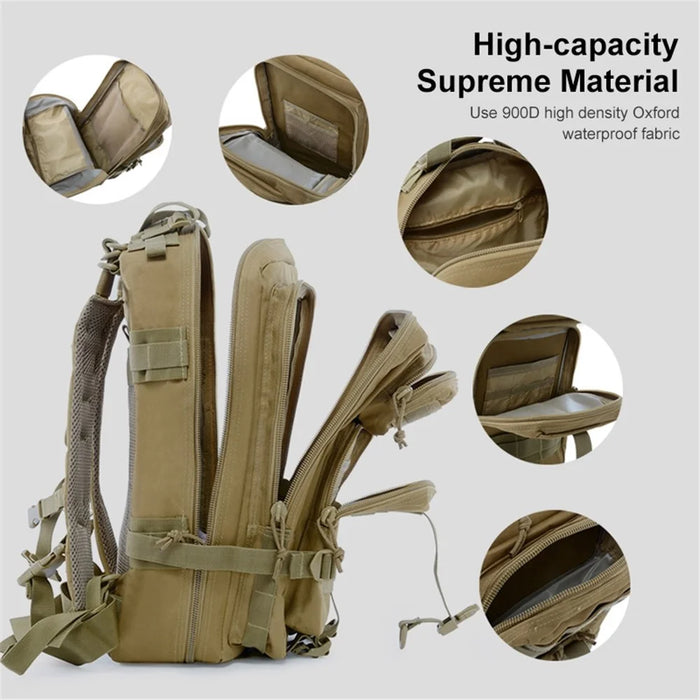 JUNSUNMAY J002 Large Hiking Backpack 30L Waterproof Bag Daypack Molle Shoulders Backpack for Outdoor Sports Camping Travel - Khaki - 2