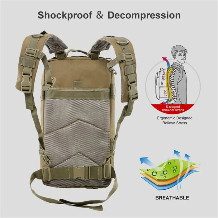 JUNSUNMAY J002 Large Hiking Backpack 30L Waterproof Bag Daypack Molle Shoulders Backpack for Outdoor Sports Camping Travel - Khaki - 4