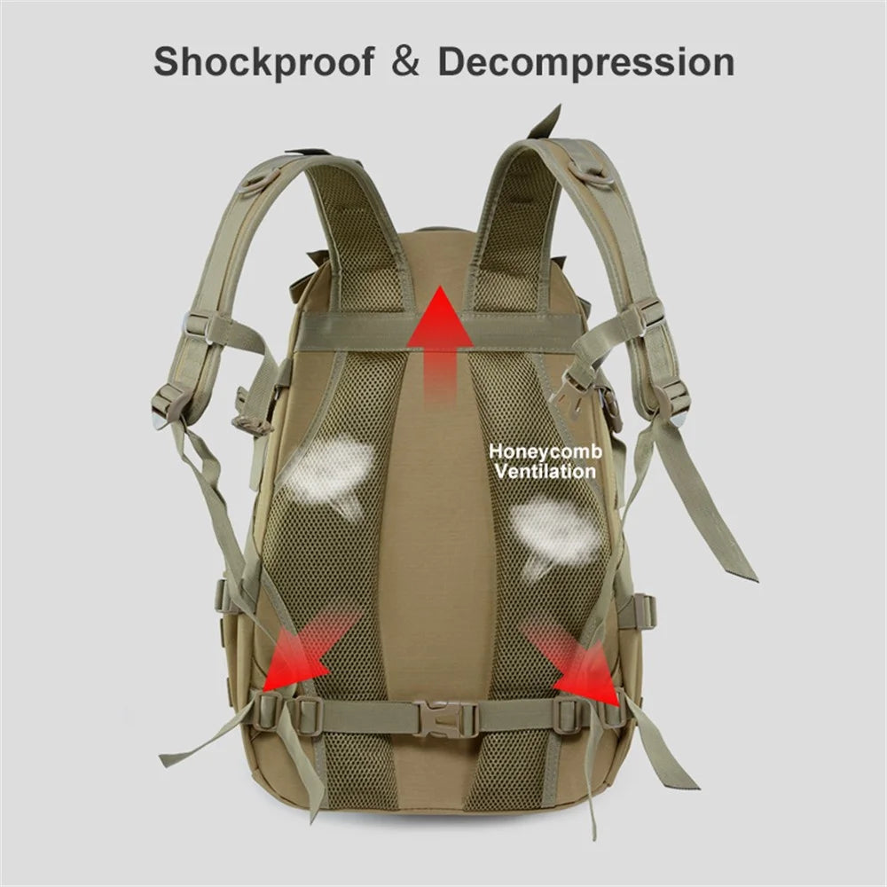 JUNSUNMAY J012 25L Large Capacity Camouflage Backpack Night Reflective Outdoor Sports Molle Military Shoulder Bag - Khaki - 5