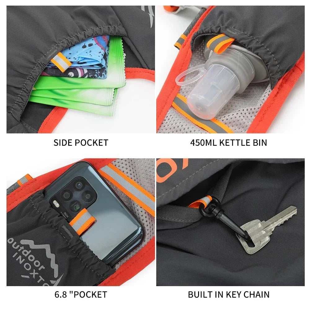 OUTDOOR INOXTO 3.5L Running Vest Backpack Lightweight Phone Water Bottle Holder Hiking Cycling Backpack Size L - Green - 6