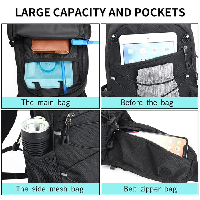 JUNLETU Running Polyester Vest Backpack Hiking Cycling Backpack Water Bottle Carrying Bag Large Capacity Shoulders Bag - Black - 6