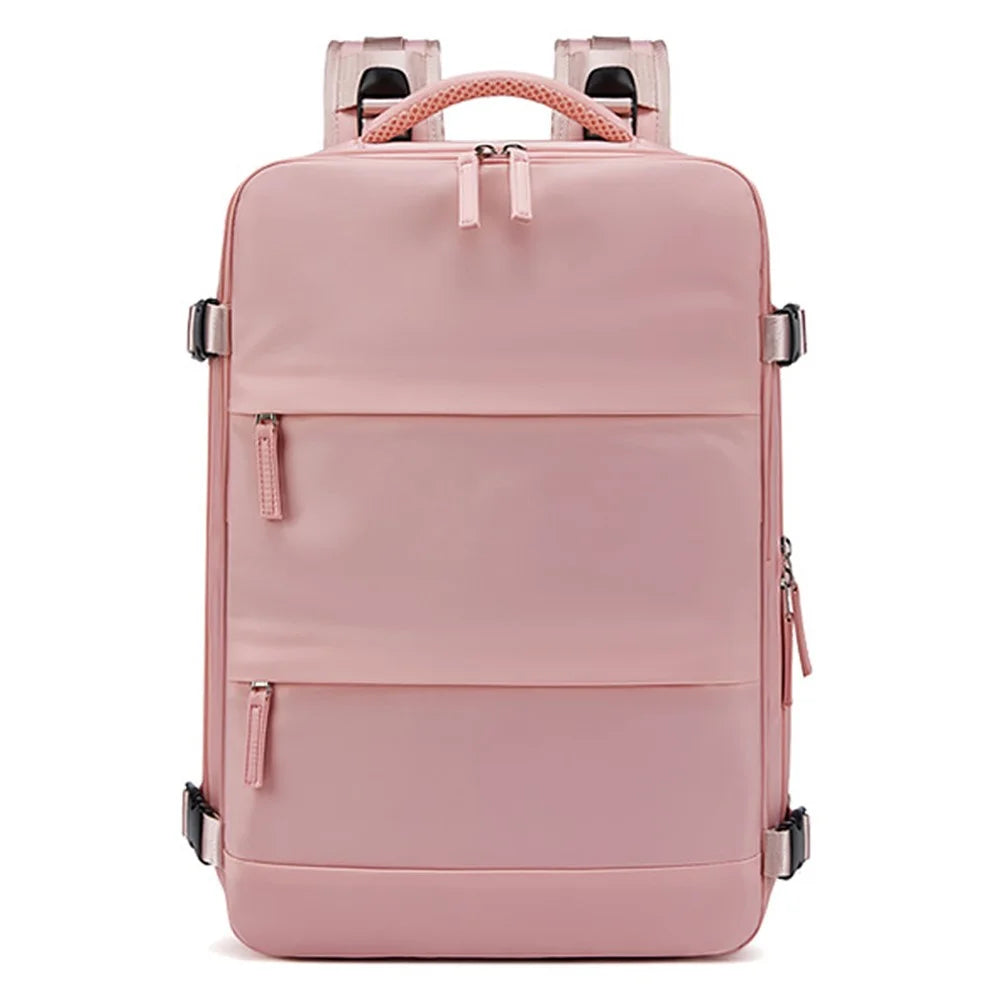 OUTWALK 17-inch Travel Casual Women Nylon Backpack Laptop Storage Dual Shoulders Bag with USB Port - Pink - 1