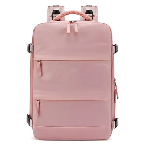 OUTWALK 17-inch Travel Casual Women Nylon Backpack Laptop Storage Dual Shoulders Bag with USB Port - Pink - 1