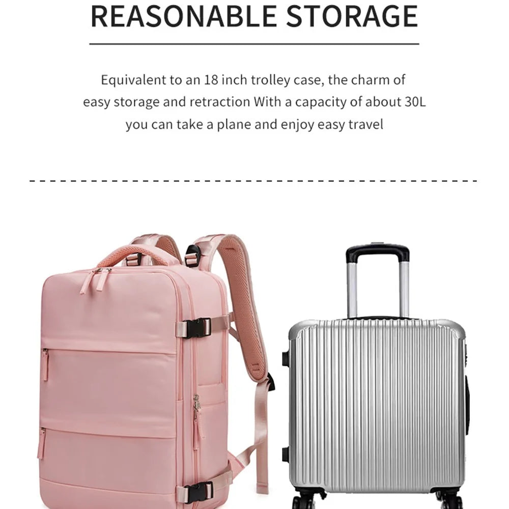 OUTWALK 17-inch Travel Casual Women Nylon Backpack Laptop Storage Dual Shoulders Bag with USB Port - Pink - 2