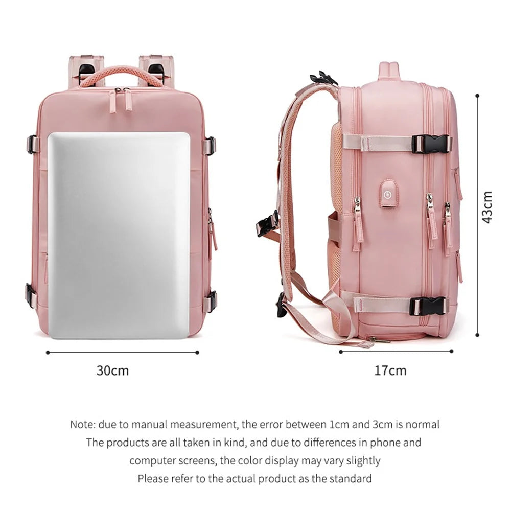 OUTWALK 17-inch Travel Casual Women Nylon Backpack Laptop Storage Dual Shoulders Bag with USB Port - Pink - 7