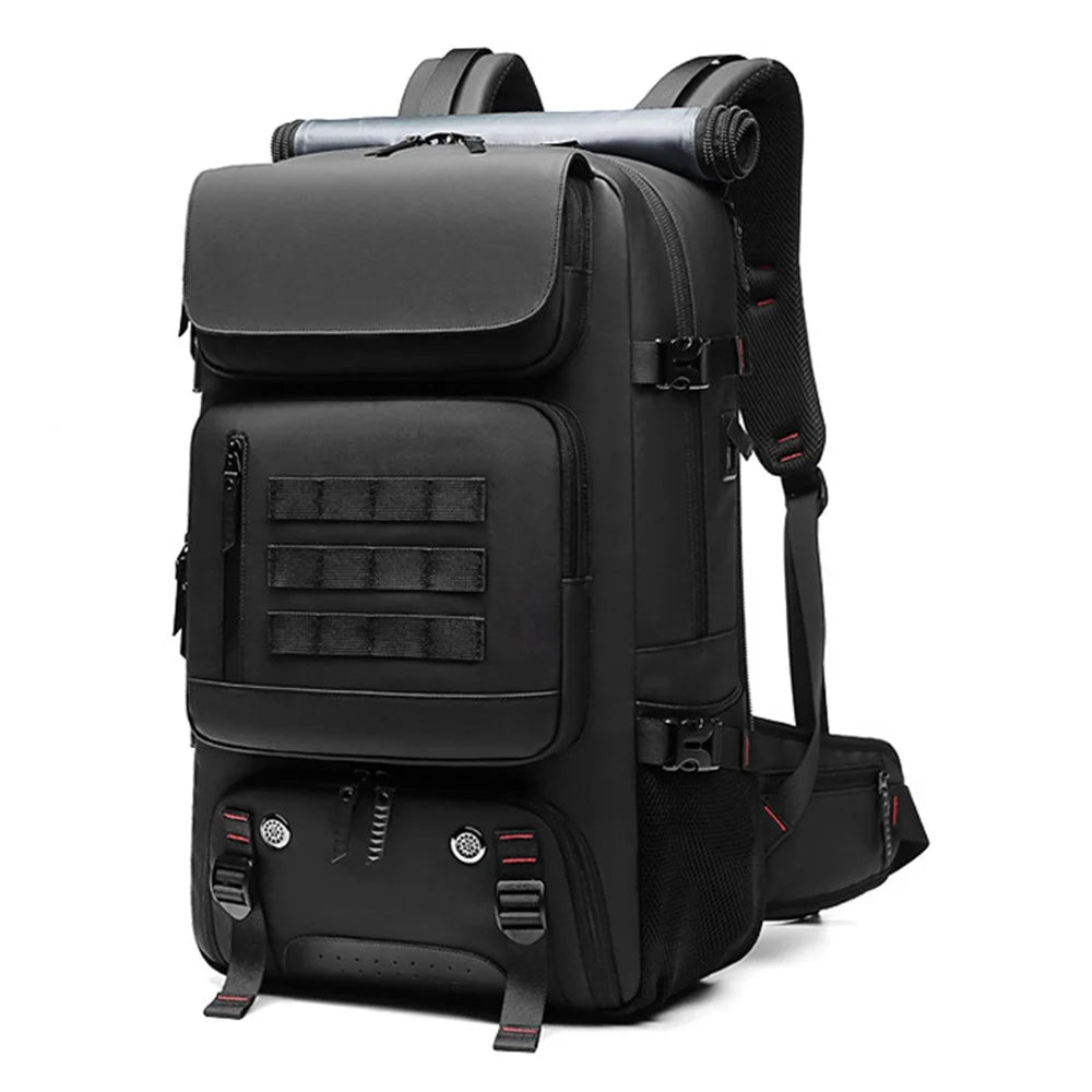 OUTWALK Men Travel Camping Hiking Oxford Cloth Backpack Clothes Shoe Storage Daypack with Crossbody Strap - Black - 1