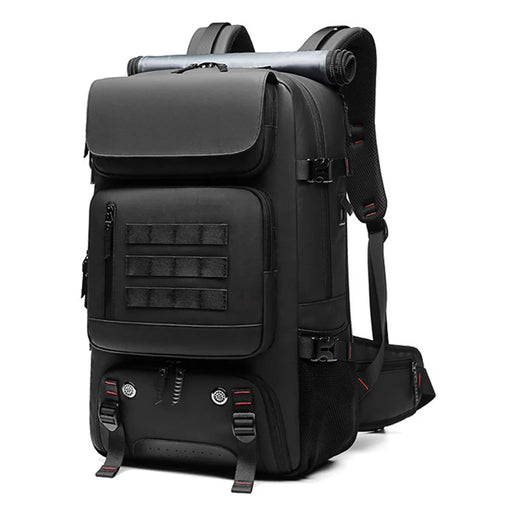 OUTWALK Men Travel Camping Hiking Oxford Cloth Backpack Clothes Shoe Storage Daypack with Crossbody Strap - Black - 1