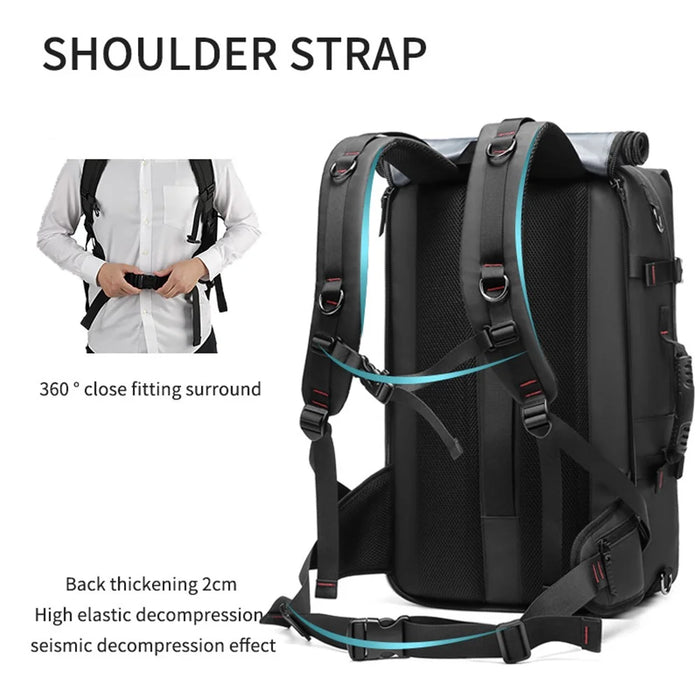 OUTWALK Men Travel Camping Hiking Oxford Cloth Backpack Clothes Shoe Storage Daypack with Crossbody Strap - Black - 2