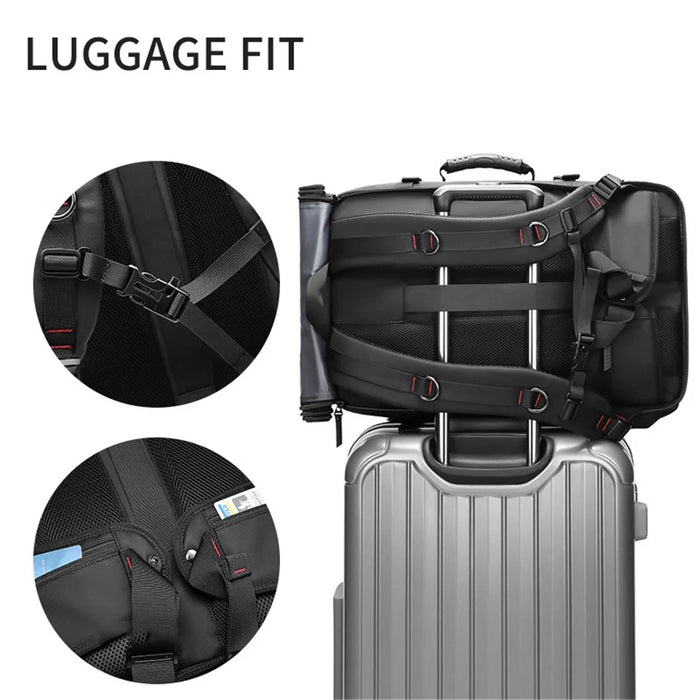 OUTWALK Men Travel Camping Hiking Oxford Cloth Backpack Clothes Shoe Storage Daypack with Crossbody Strap - Black - 3