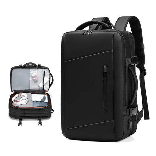 OUTWALK Business Style Oxford+Polyester Shoulder Bag Splash-Proof 36-55L Large Backpack for Women, Men - Elegant / Black - 1