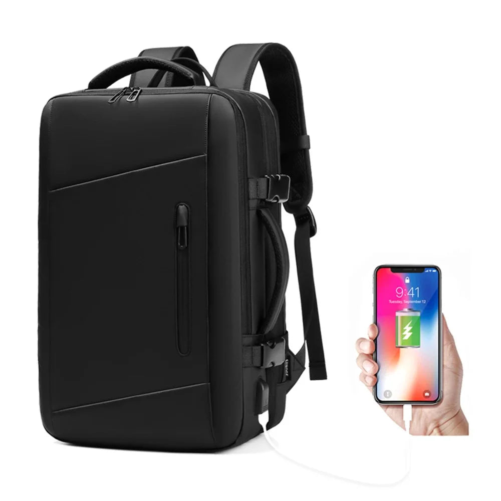 OUTWALK Business Style Oxford+Polyester Shoulder Bag Splash-Proof 36-55L Large Backpack for Women, Men - Elegant / Black - 2
