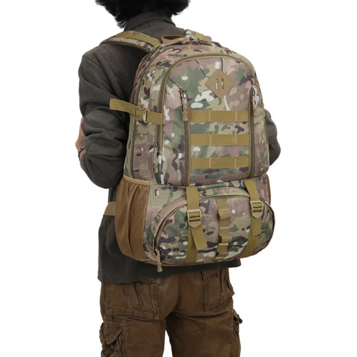 FLAMEHORSE 50L Large Capacity Nylon Backpack Outdoor Hiking Trekking Rucksack - Green Camouflage - 6