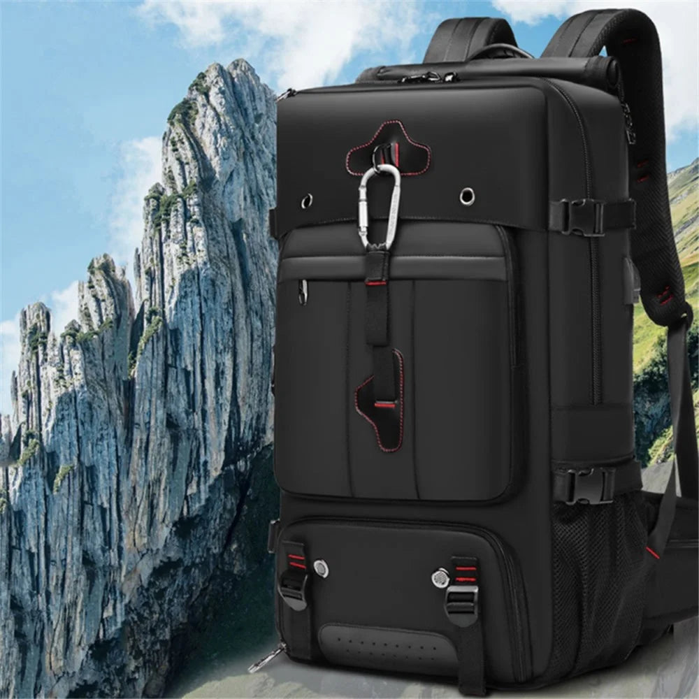 2070 Oxford Cloth+Polyester Waterproof Backpack Hiking Trekking Rucksack with USB Charging Port - Black - 2