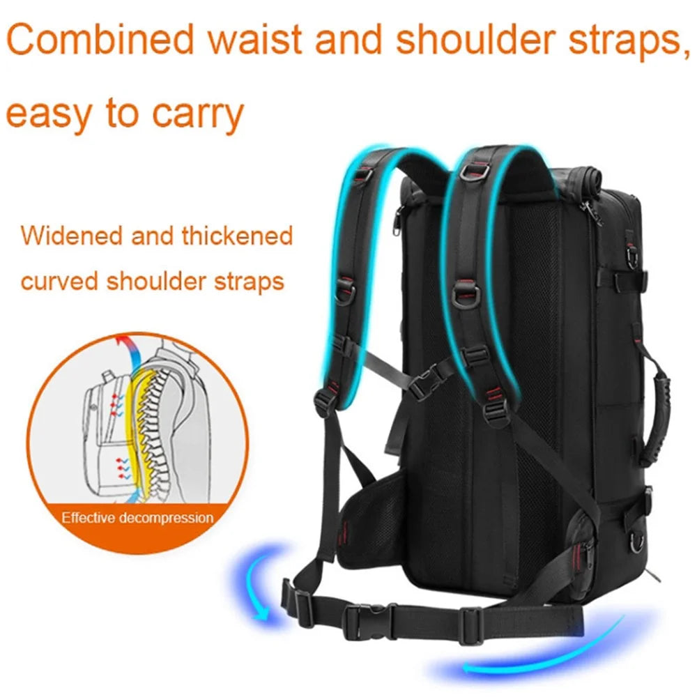 2070 Oxford Cloth+Polyester Waterproof Backpack Hiking Trekking Rucksack with USB Charging Port - Black - 4