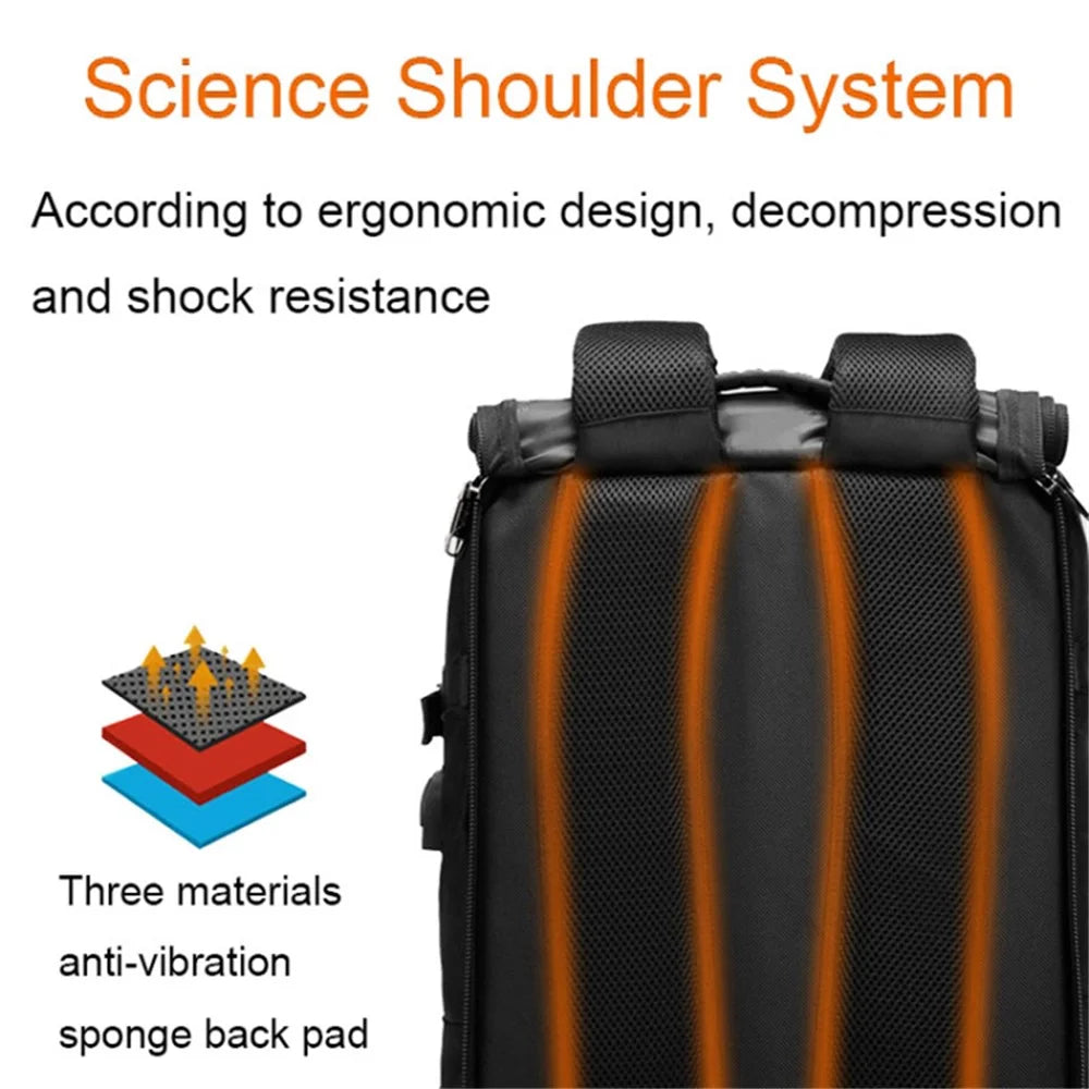 2070 Oxford Cloth+Polyester Waterproof Backpack Hiking Trekking Rucksack with USB Charging Port - Black - 5