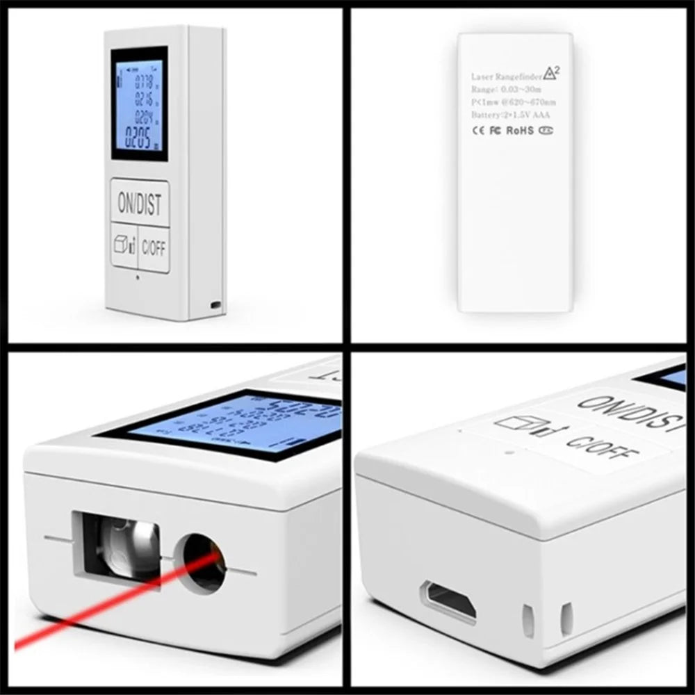 Mini Laser Measurement Tool Rechargeable 30m Range Finder Infrared Digital Laser Distance Meter with Backlit LCD - 6