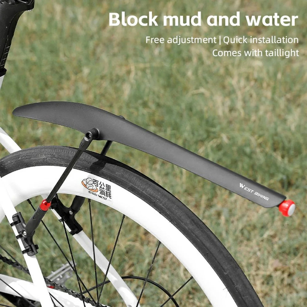WEST BIKING YP0714030 Road Bike Rear Fender PP Quick Release Bicycle Mudguard with Tail Light - 3