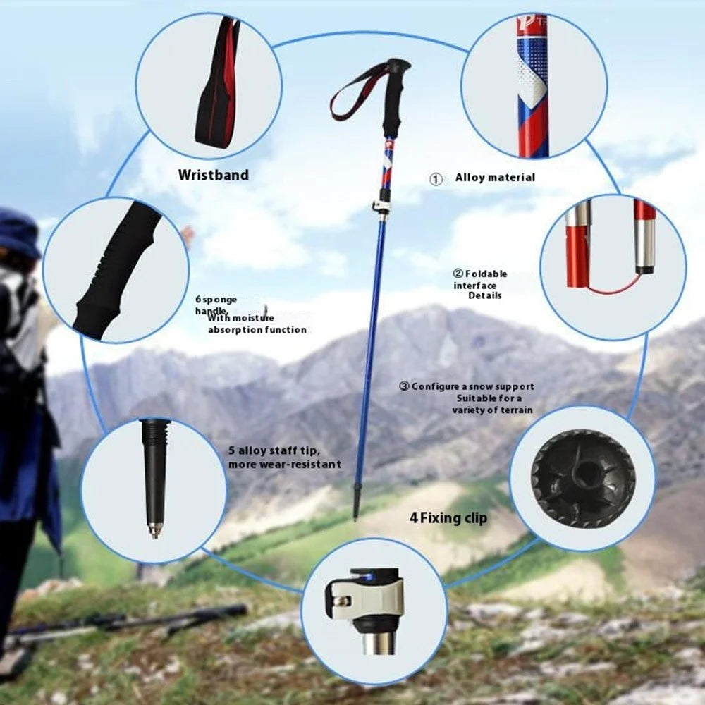 TREKPRO TP601 110-125cm 5-Section Trekking Pole Portable Lightweight Aluminum Alloy Folding Hiking Stick - Blue - 3