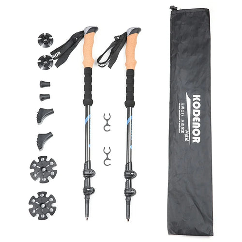 KODENOR KDN-001 2Pcs Carbon Fiber Trekking Pole Collapsible 3 Sections Hiking Stick with External Lock - Blue - 1