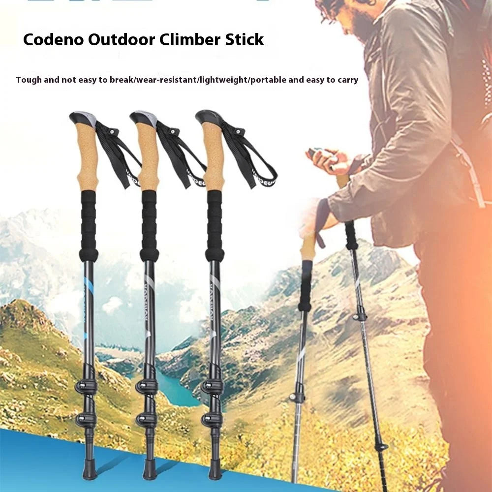 KODENOR KDN-001 2Pcs Carbon Fiber Trekking Pole Collapsible 3 Sections Hiking Stick with External Lock - Blue - 2