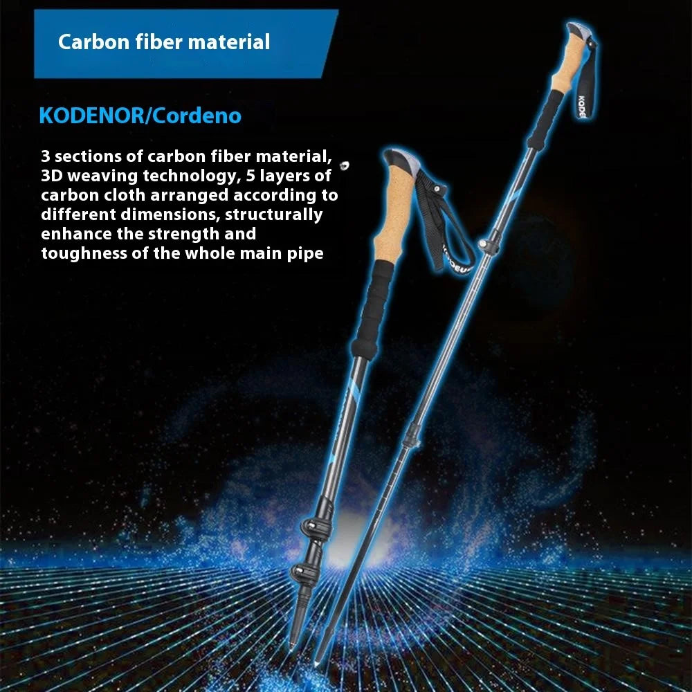 KODENOR KDN-001 2Pcs Carbon Fiber Trekking Pole Collapsible 3 Sections Hiking Stick with External Lock - Blue - 5