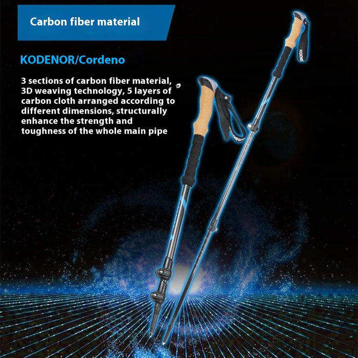 KODENOR KDN-001 2Pcs Carbon Fiber Trekking Pole Collapsible 3 Sections Hiking Stick with External Lock - Blue - 5