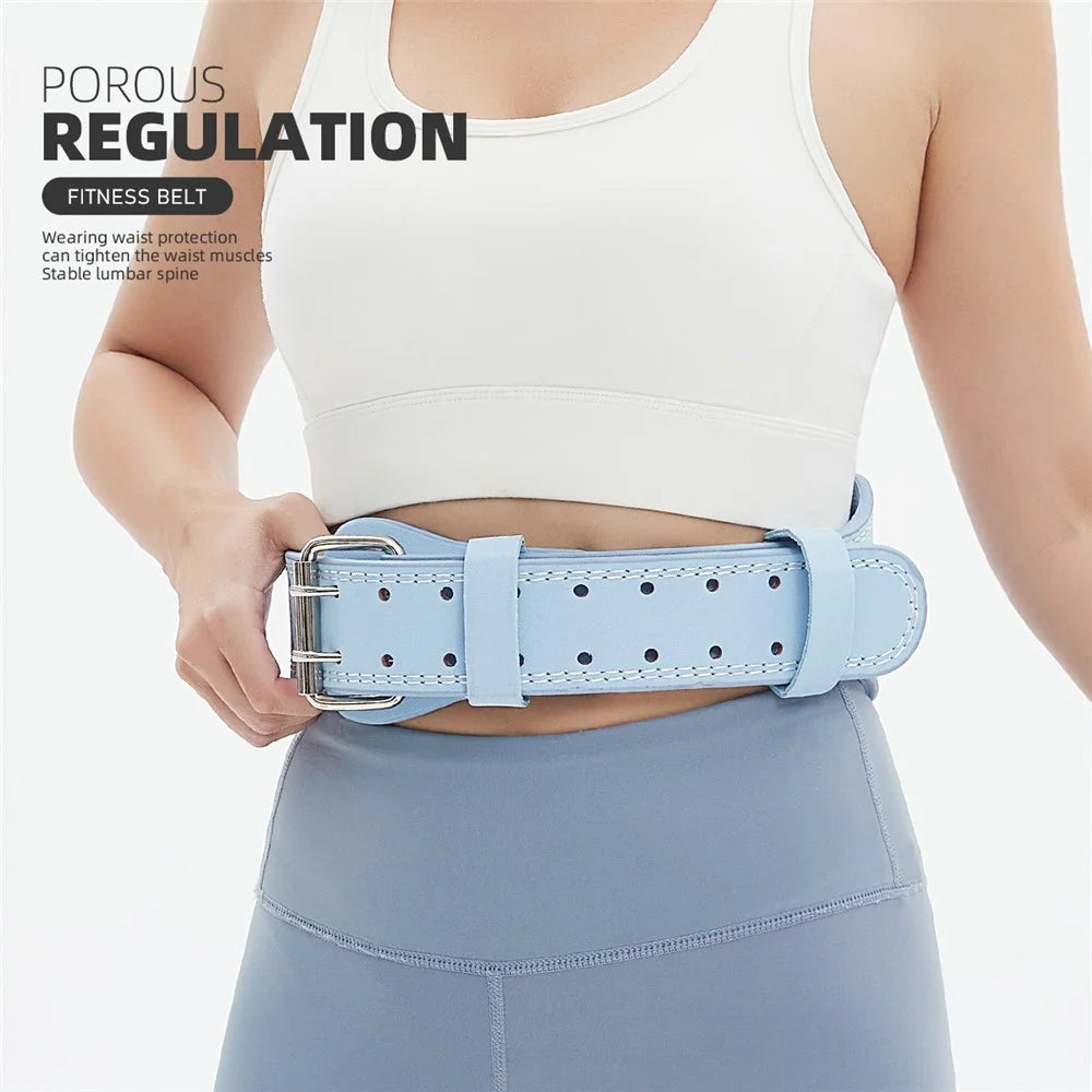 GOUNOD HY036 Weightlifting Belt Matte PU Leather Fitness Squat Deadlift Powerlifting Waist Support, Size L - Blue - 6