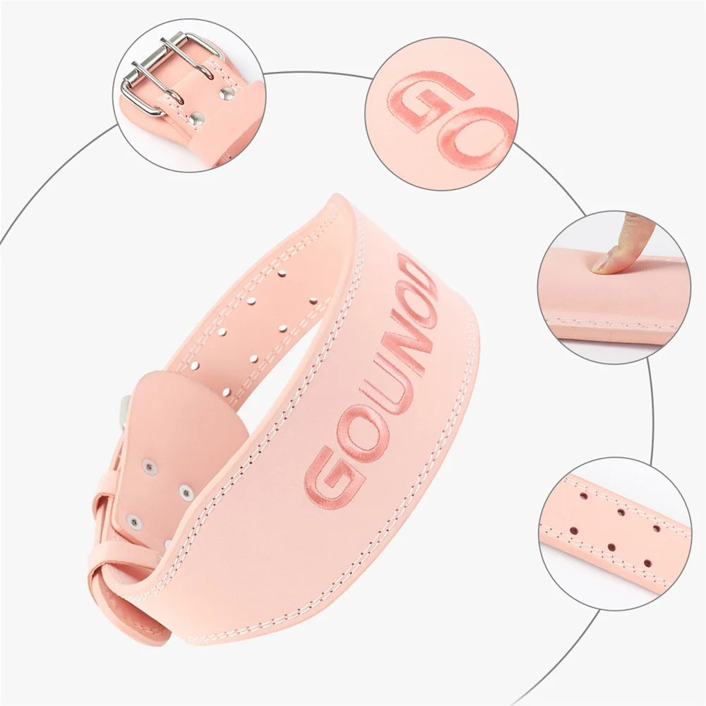 GOUNOD HY036 Weightlifting Belt Matte PU Leather Fitness Squat Deadlift Powerlifting Waist Support, Size XL - Pink - 7