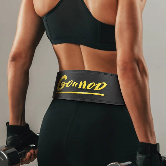 GOUNOD HY034 Embroidered Design PU Leather Weightlifting Belt Powerlifting Deadlift Back Support, Size S - Black - 4