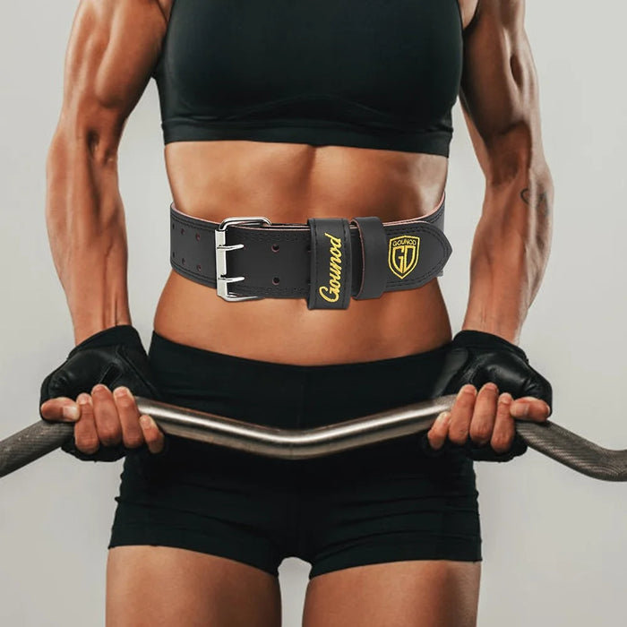 GOUNOD HY034 Embroidered Design PU Leather Weightlifting Belt Powerlifting Deadlift Back Support, Size S - Black - 5