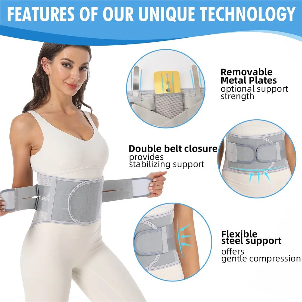 YF-YD031 Sports Waist Support Band Wide Steel Plate Lumbar Brace for Powerlifting Fitness Weightlifting - Grey / M - 3